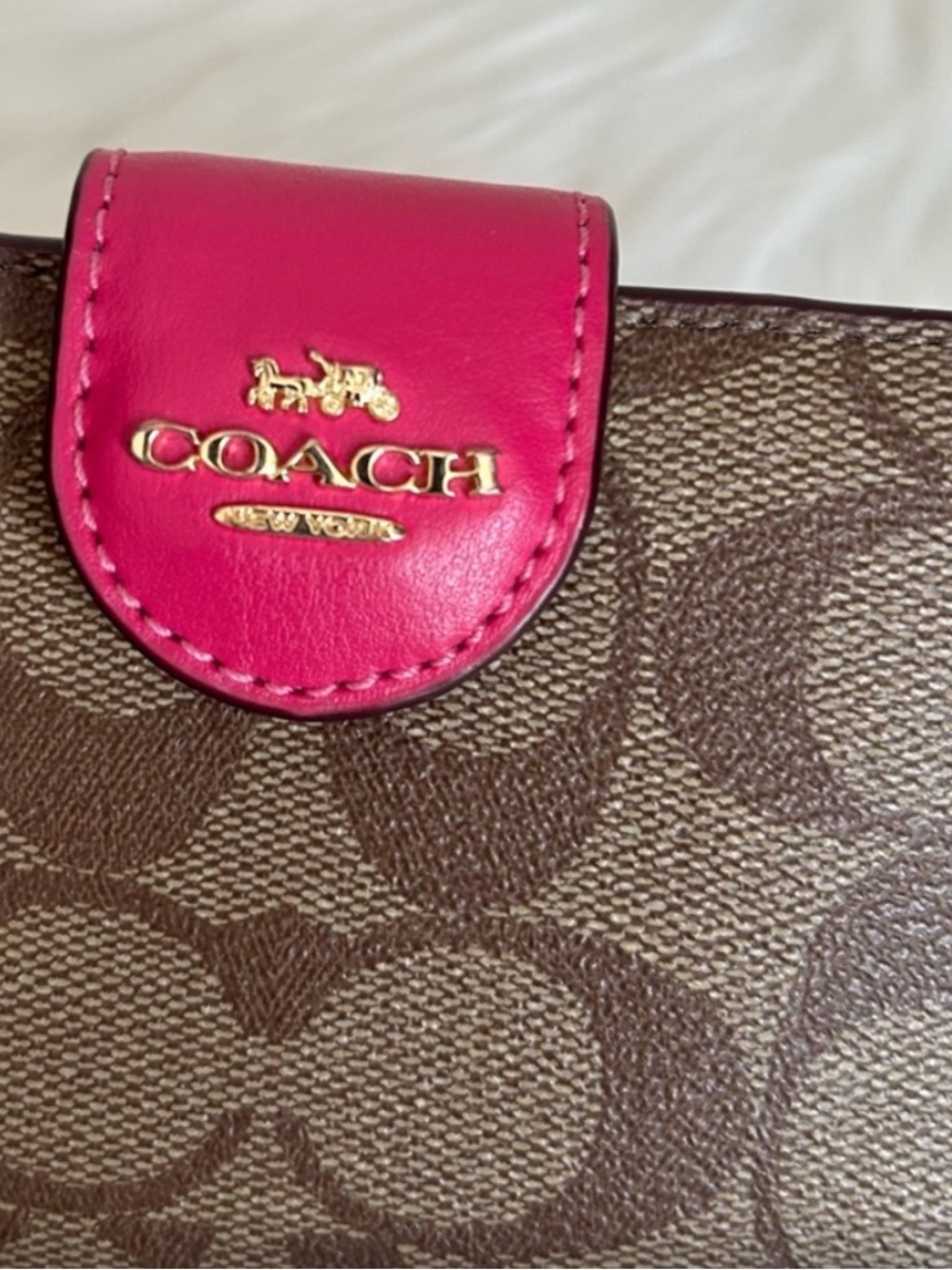Coach Medium Corner Zip Wallet Signature Canvas Brown Pink C0082